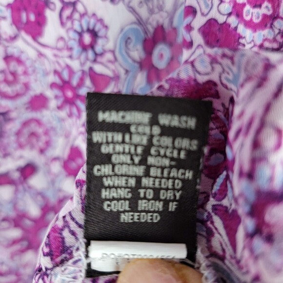 Fever Womens Blouse Top  Large Elastic Smocked Waist Tab Sleeves Sheer Floral - Picture 12 of 16